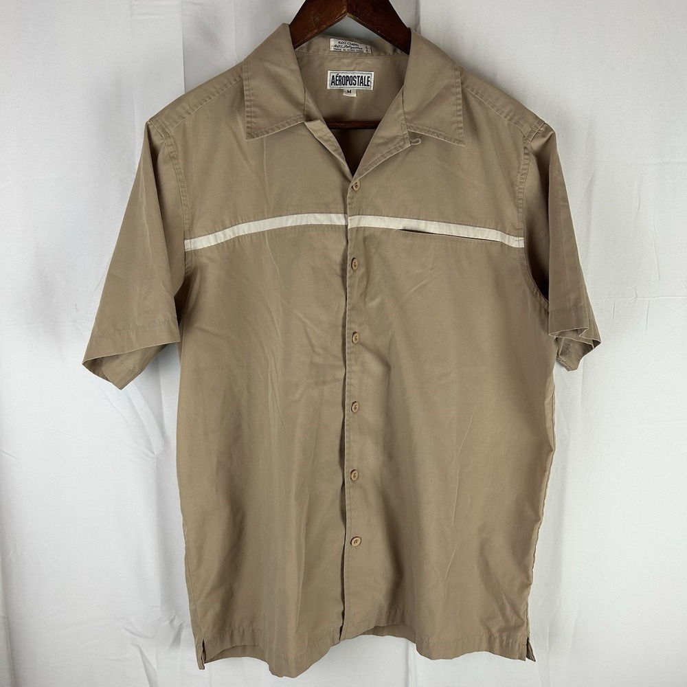 VTG Aeropostale Short Sleeve Button Up Loop Collar Men's Medium‎ Beige 90s 80s
